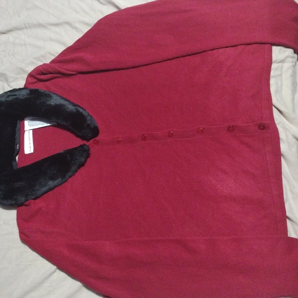 Croft & Barrow Red Sweater w/ Black Fur Collar